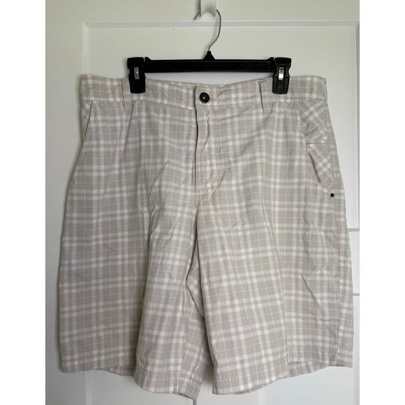 Lululemon Shorts Mens 38 Beige White Plaid Nylon Kahuna II Active Golf‎ Casual - Picture 1 of 13